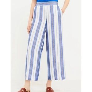 LOFT Linen Blend Blue Brown and White Striped Cropped Wide Leg Pants Size XL